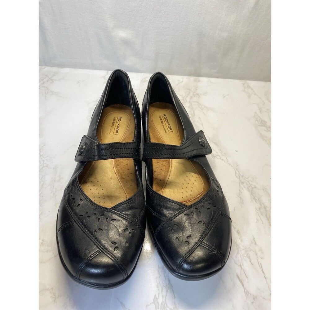 Rockport Black Leather Mary Jane style Slip On Shoe Flat Sz 10 - Picture 5 of 6